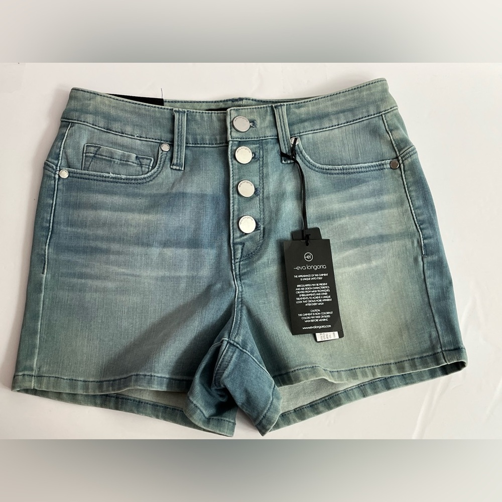 NEW ~ EVA LONGORIA BLUE DENIM  MIAMI HIGH RISE SHORTS